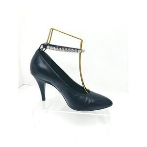 GUCCI Black Leather Crystal Embellished Ankle Strap Pointed Toe Pump Heel EU36.5